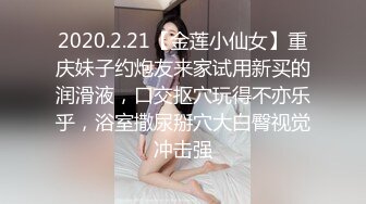 2020.2.21【金莲小仙女】重庆妹子约炮友来家试用新买的润滑液，口交抠穴玩得不亦乐乎，浴室撒尿掰穴大白臀视觉冲击强